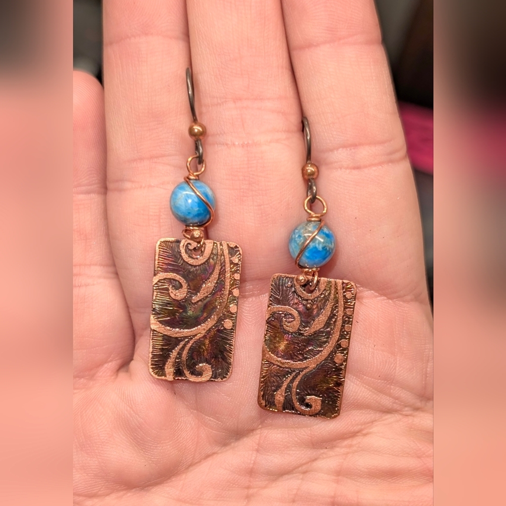 Made In USA Artisan Copper and Blue Earrings